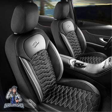 Car Seat Cover Set - Madrid Design Gray 5 Seats + Headrests (Full Set) Leather & Mesh Fabric